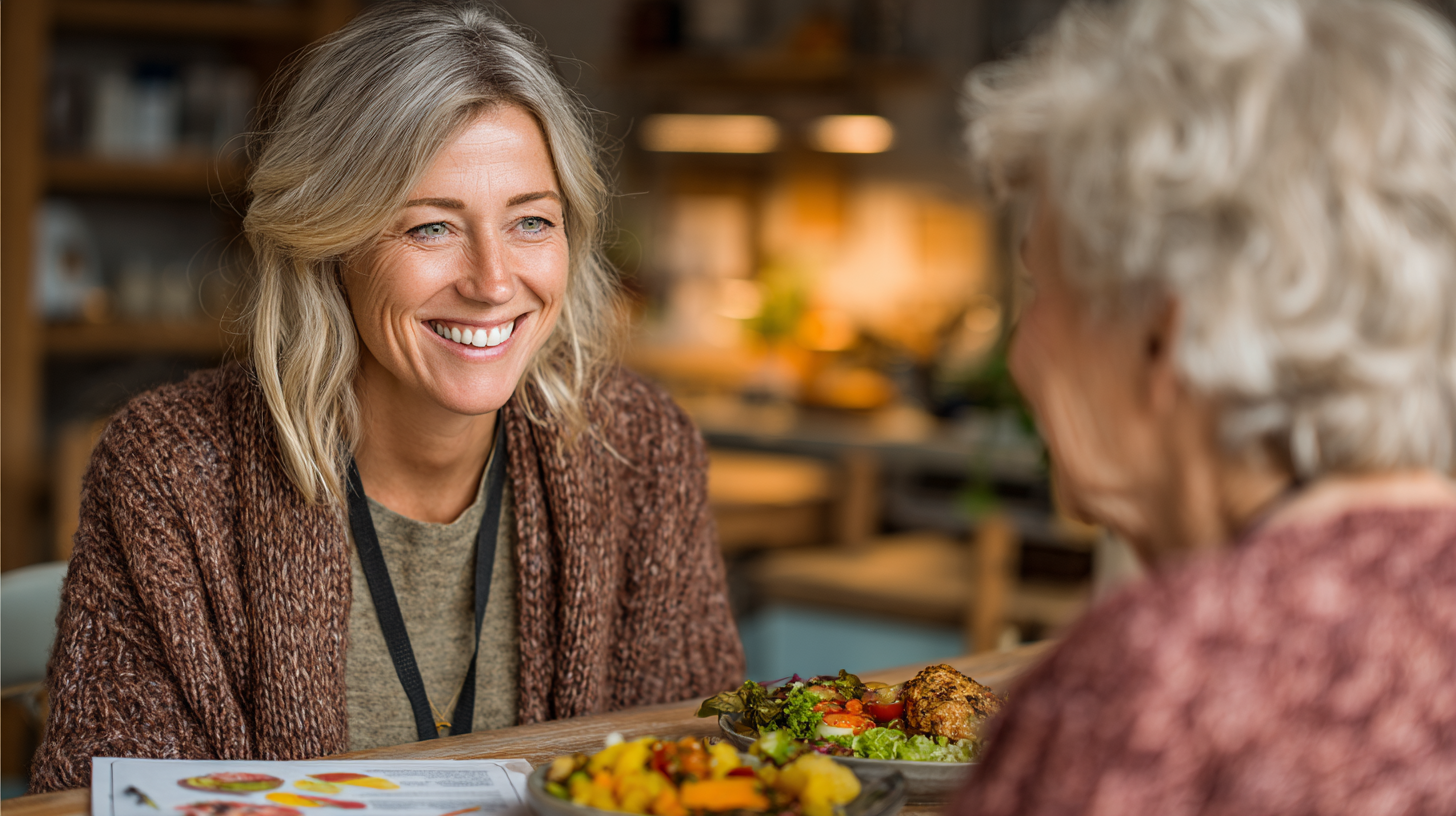 Specialiști în nutriție care consulta un client senior