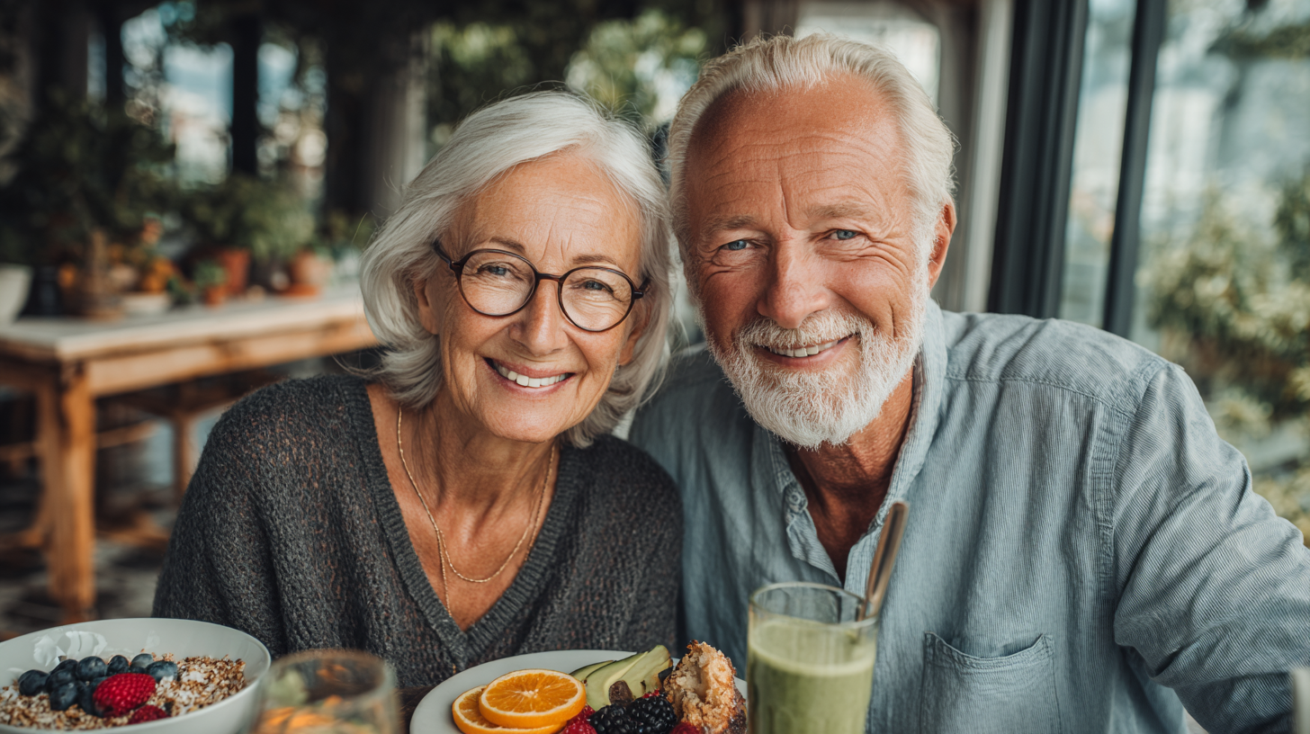 Proces de planificare nutrițională cu un specialist și un client senior la masă